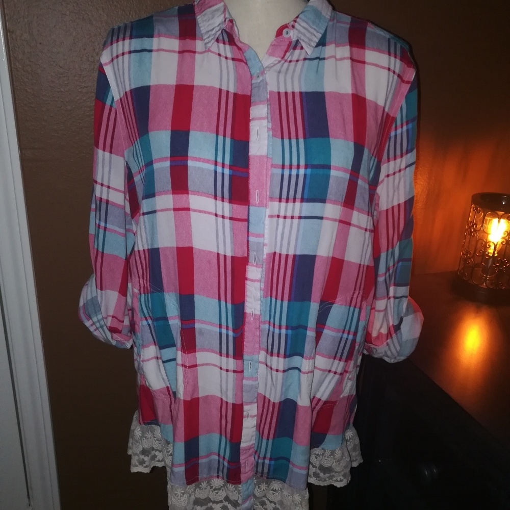 Umgee plaid shirt with lace